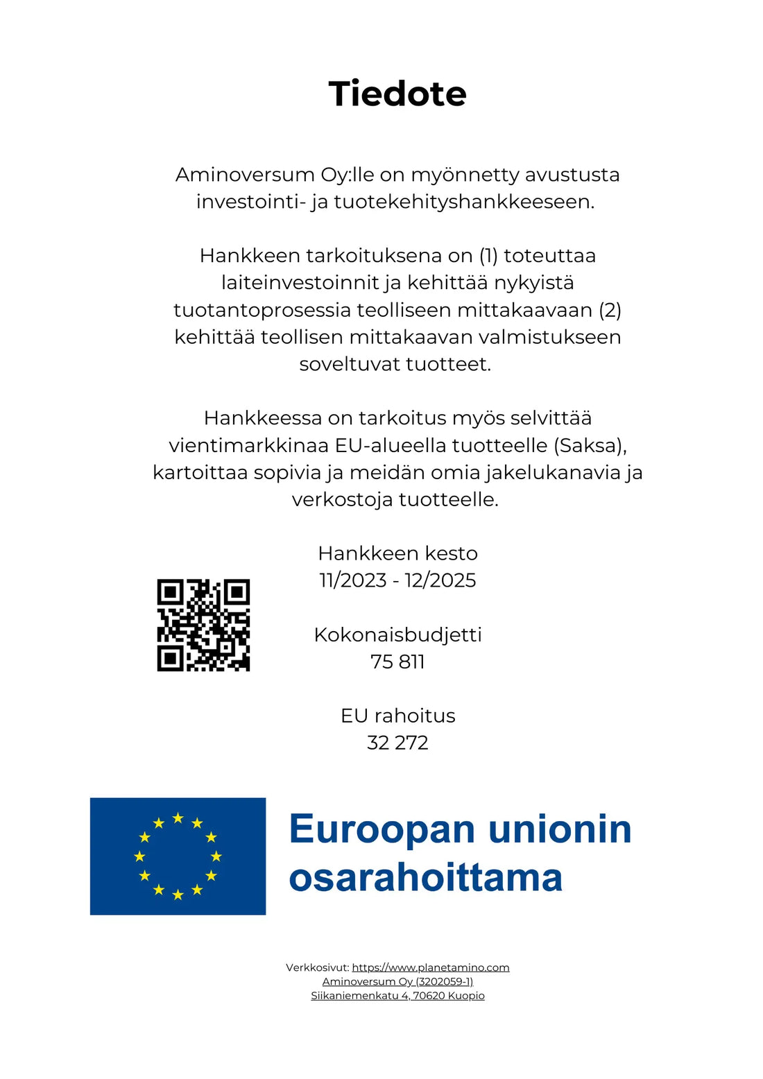 Tiedote EU rahoituksesta