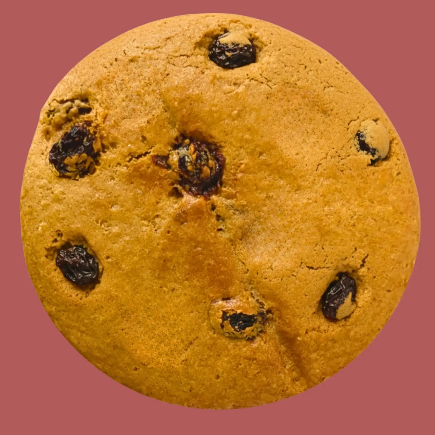 Oat raisin power cookie on a yellow background with 'KAURARUSINA' text